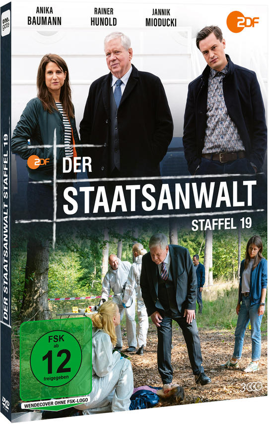 DVD-Cover mit Schauspielern, Titel 'Der Staatsanwalt' und einem Tatort mit Polizisten.
