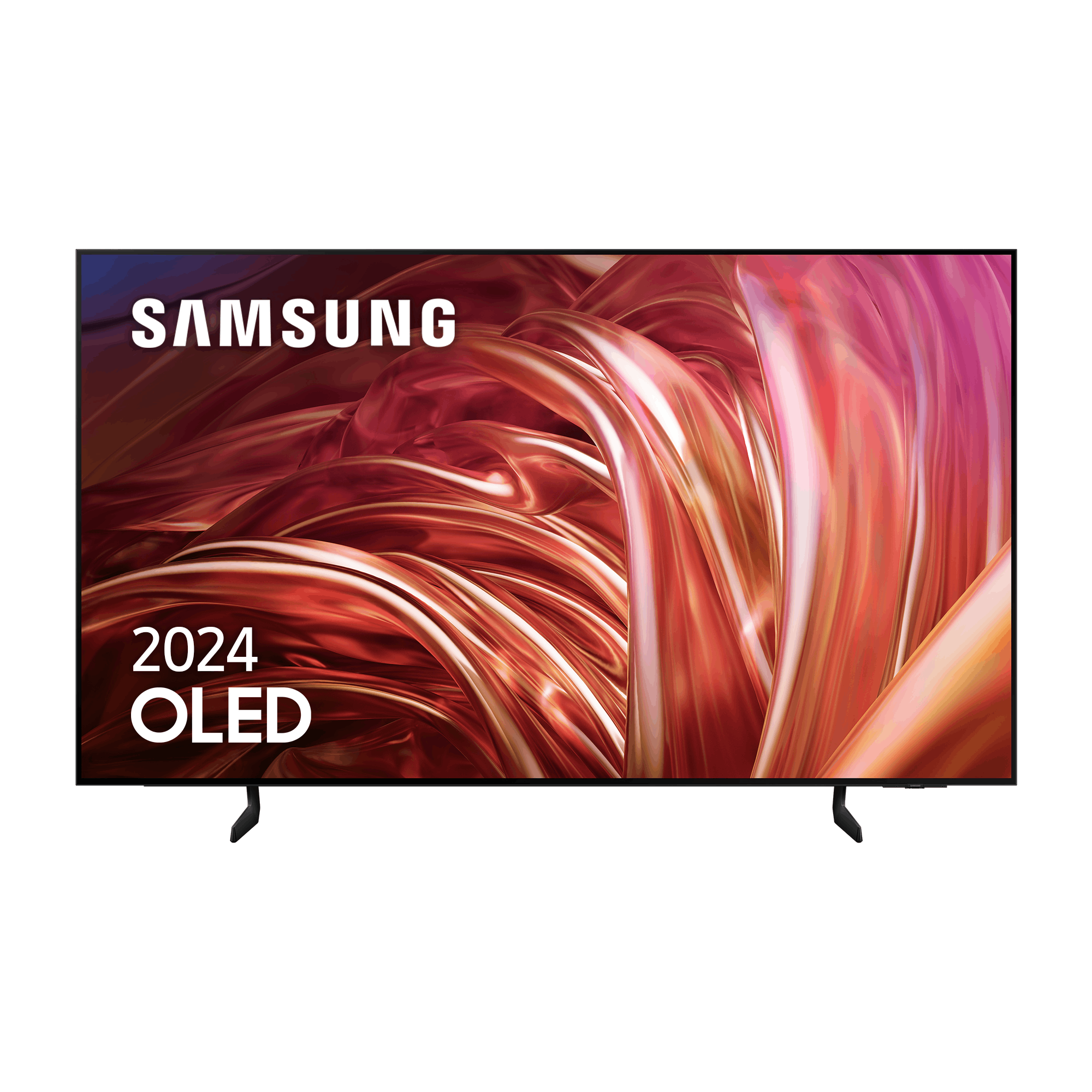Televisor negro. Texto 'SAMSUNG' y '2024 OLED' en él.