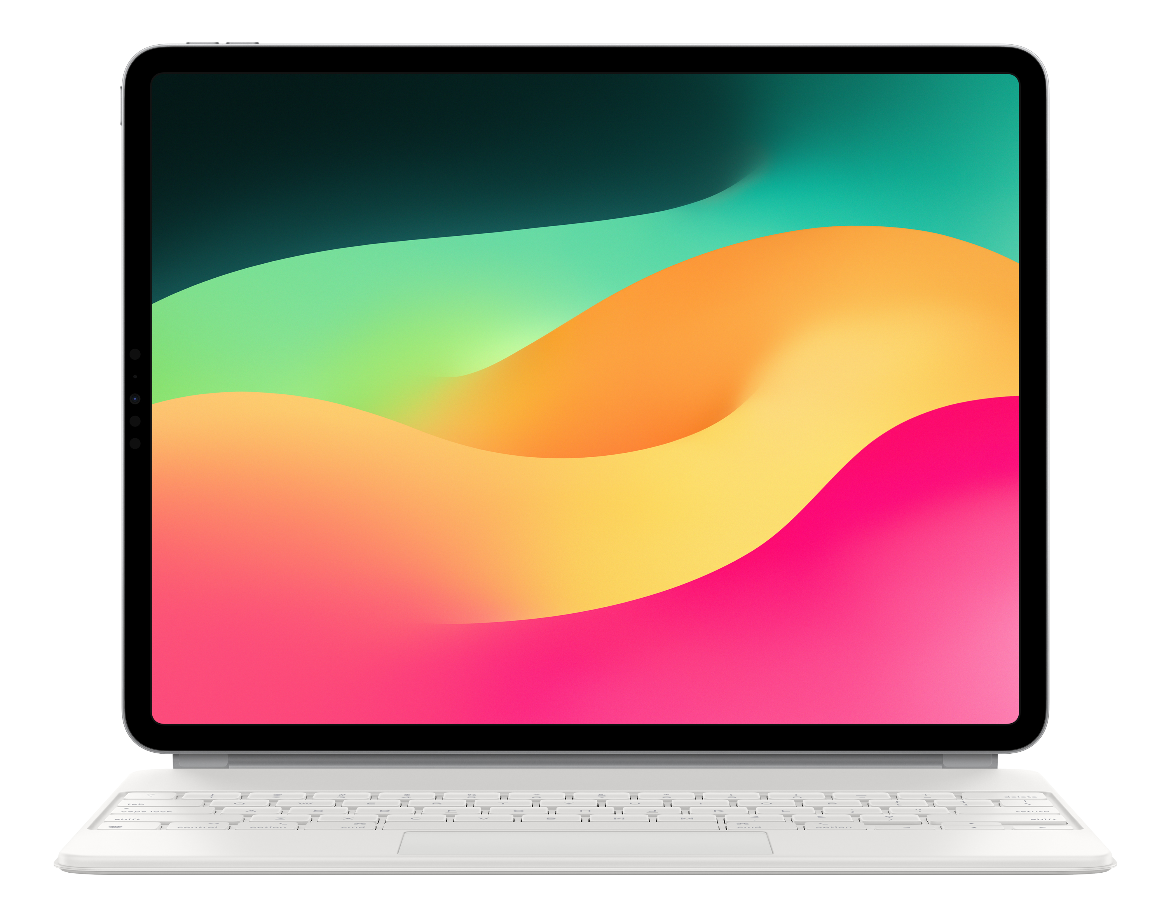 Tablette avec fond coloré sur l'écran, avec un clavier.