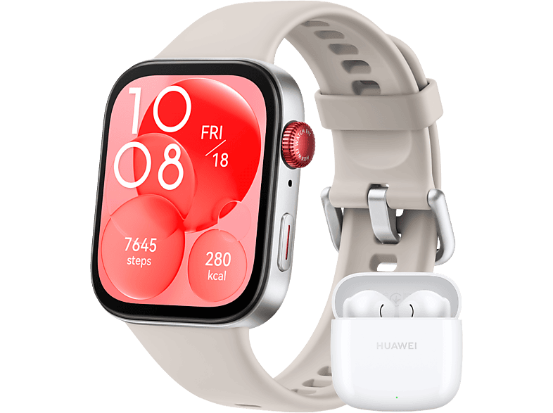 HUAWEI Bundle Smartwatch Fit 3 fluorelastomeer band Wit + Freebuds SE2 ...