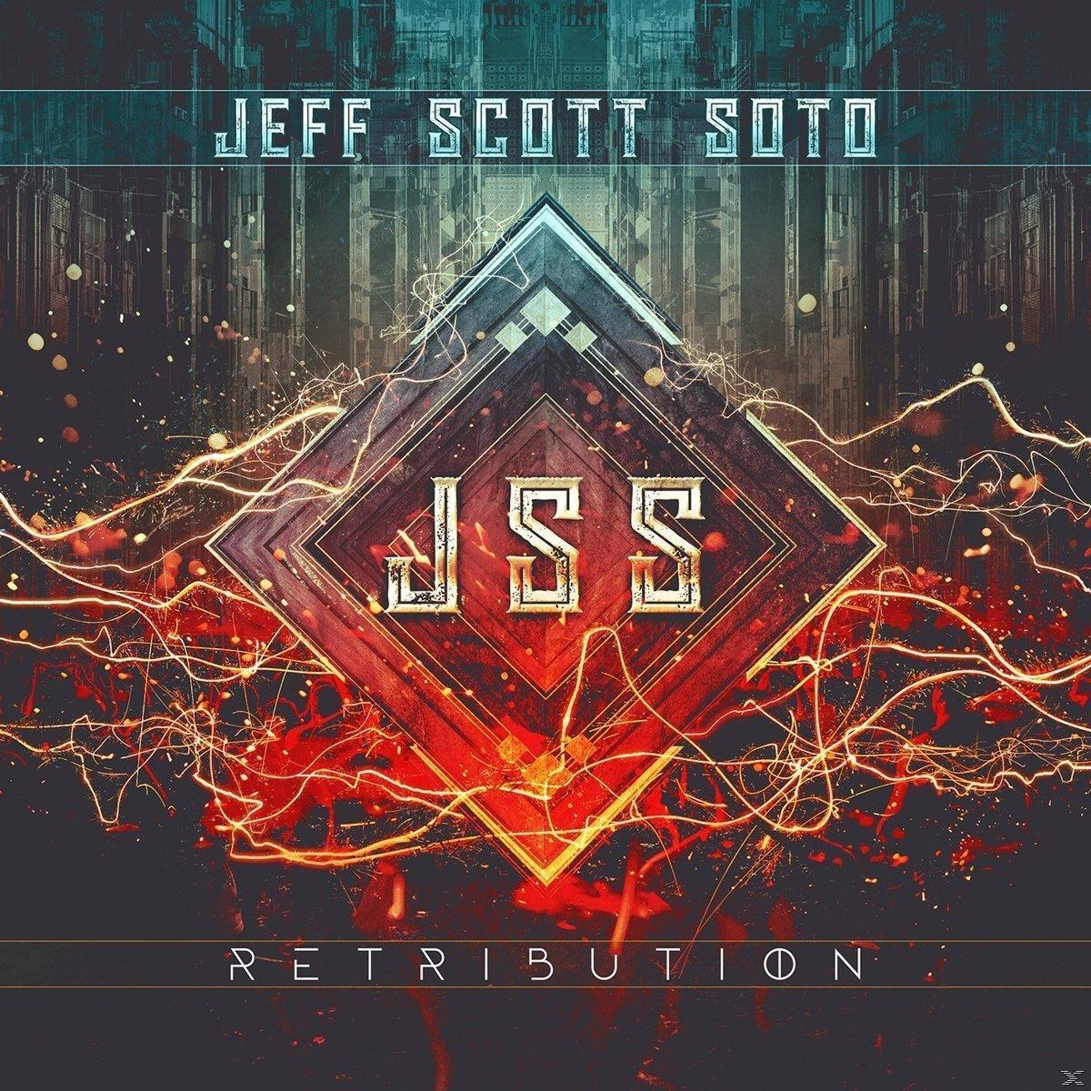 A "Retribution" album borítója Jeff Scott Sotótól. Egy piros gyémánt alakú, JSS betűkkel.