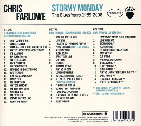Albumcover mit Titellisten für Chris Farlowe's „Stormy Monday“ Album, mit verschiedenen Songs.