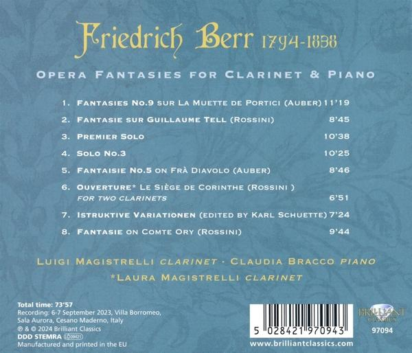 Rückseite eines CD-Covers mit Titellisten und Credits für Friedrich Berrs Opernkompositionen.
