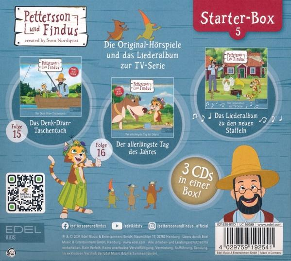 Eine bunte CD-Box mit dem Titel 'Pettersson & Findus' mit Cartoon-Illustrationen.