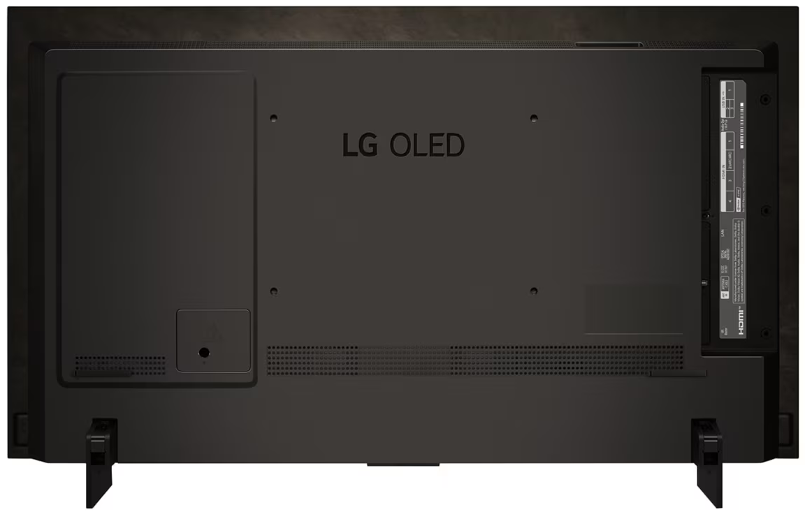 Tył czarnego telewizora LG OLED z logo LG OLED i widocznymi portami.