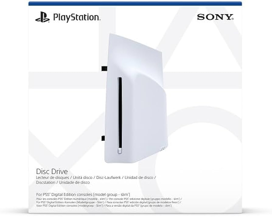 Beyaz bir Playstation 5 disk sürücü kutusu, beyaz konsol tasarımı ile.