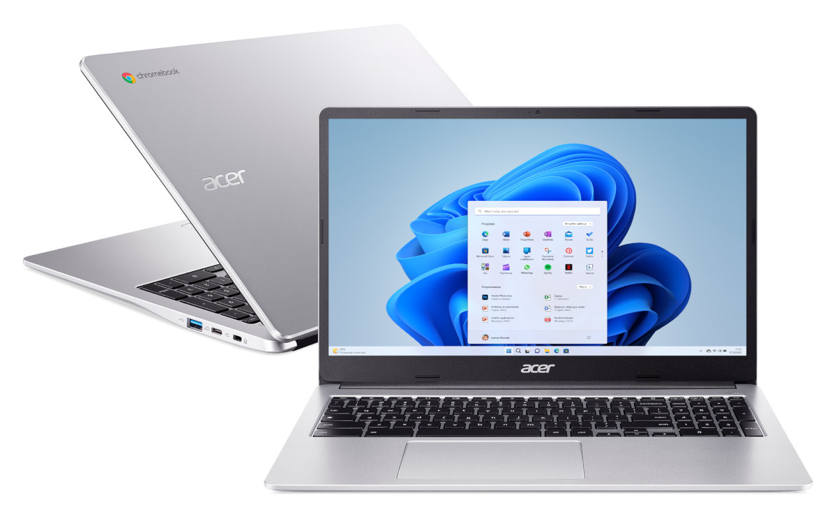 Laptop ACER Chromebook 315 CB315-4H-C567 FHD Celeron N4500/8GB/128GB eMMC/INT/ChromeOS Srebrny (Pure Silver)