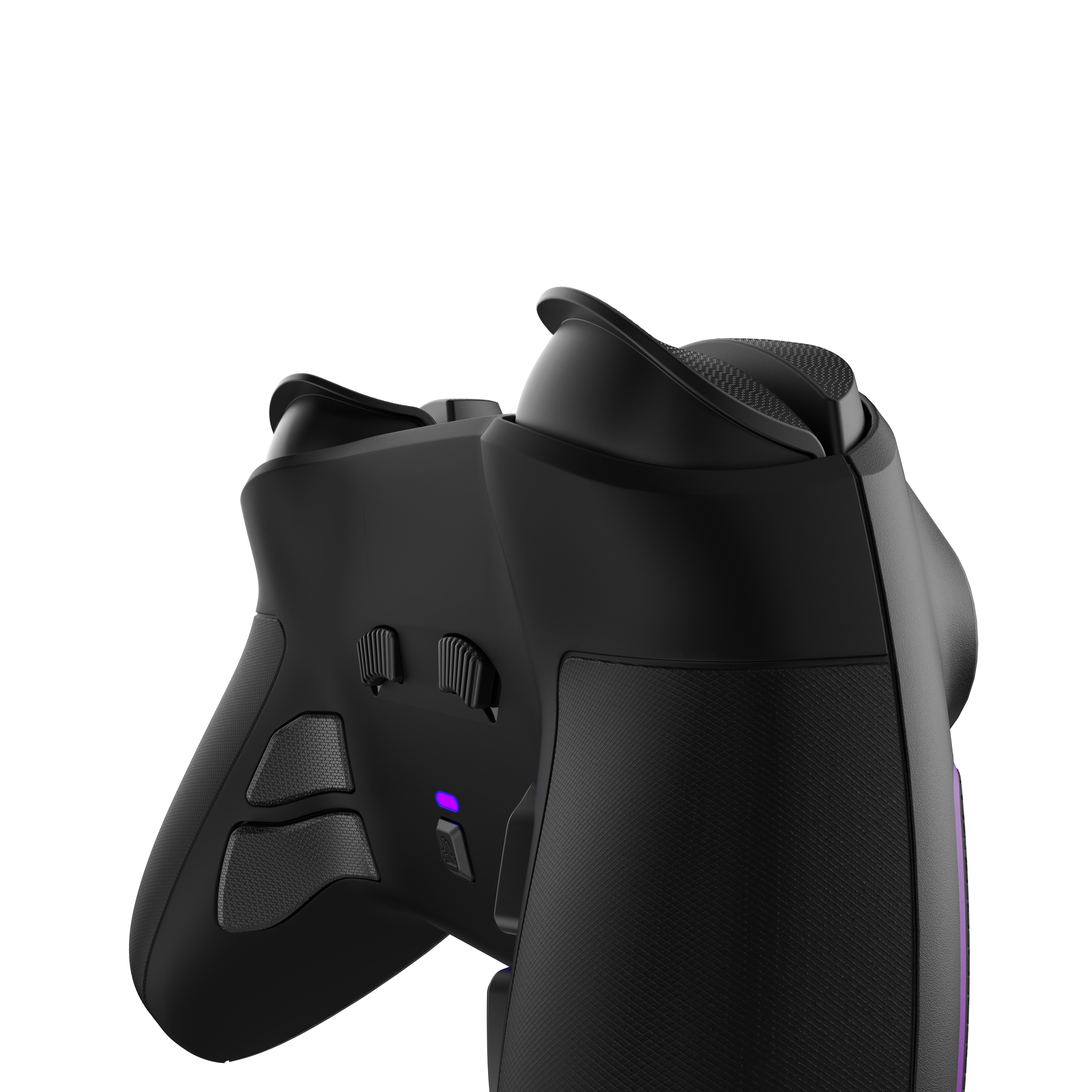 Zwei schwarze Gamecontroller, mit Knöpfen und Joysticks sichtbar.
