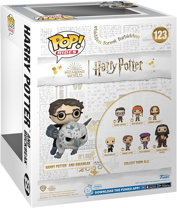Caja de Funko Pop de Harry Potter y Buckbeak. Presenta la figura de Harry Potter y Buckbeak.