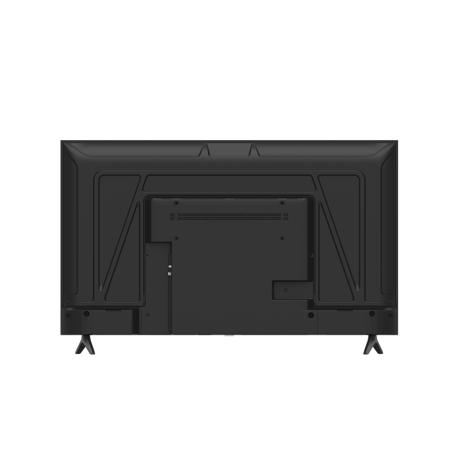 Back of a black TV.  Ports and vents are visible.