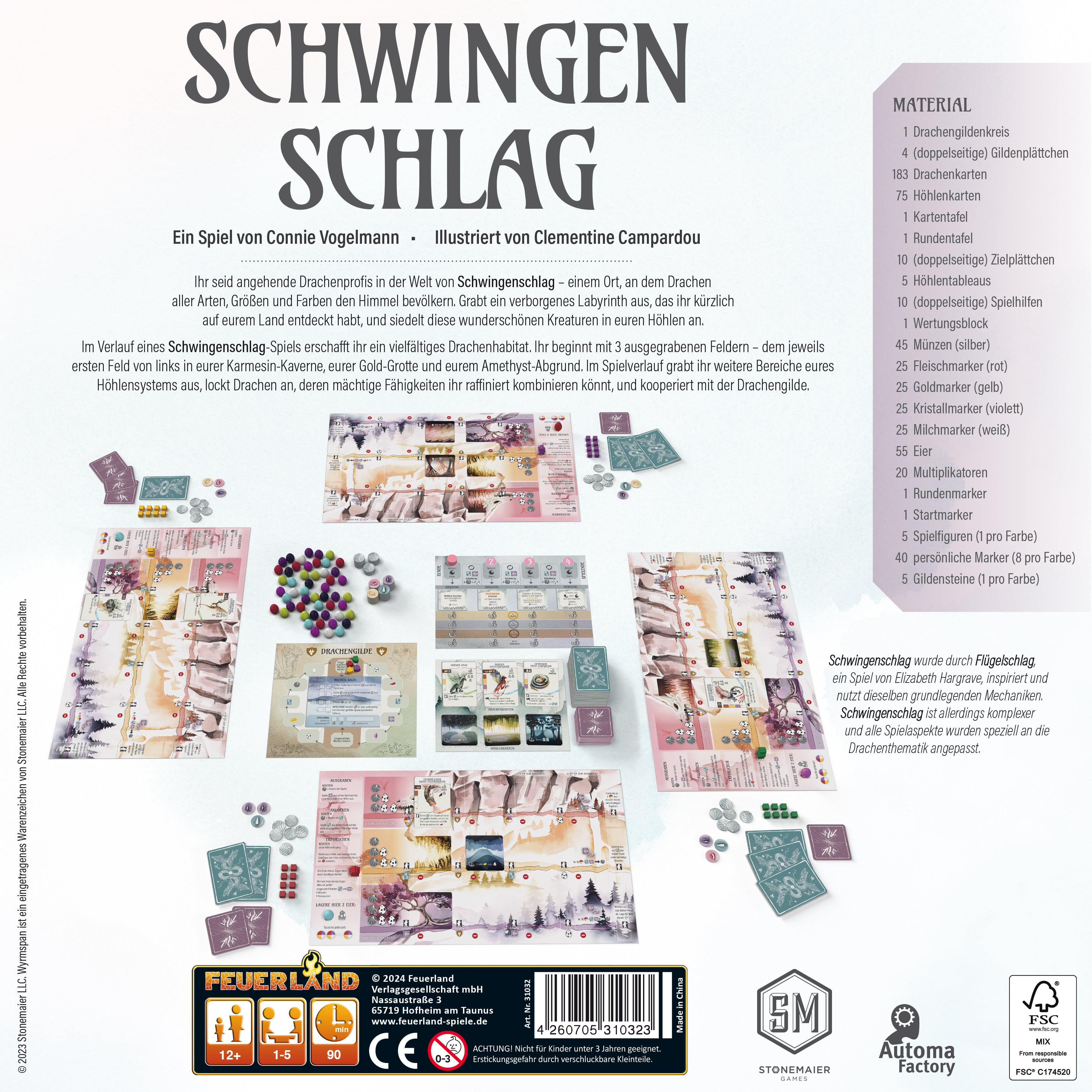 Brettspielschachtel mit bunten Spielkomponenten und Text in verschiedenen Sprachen.