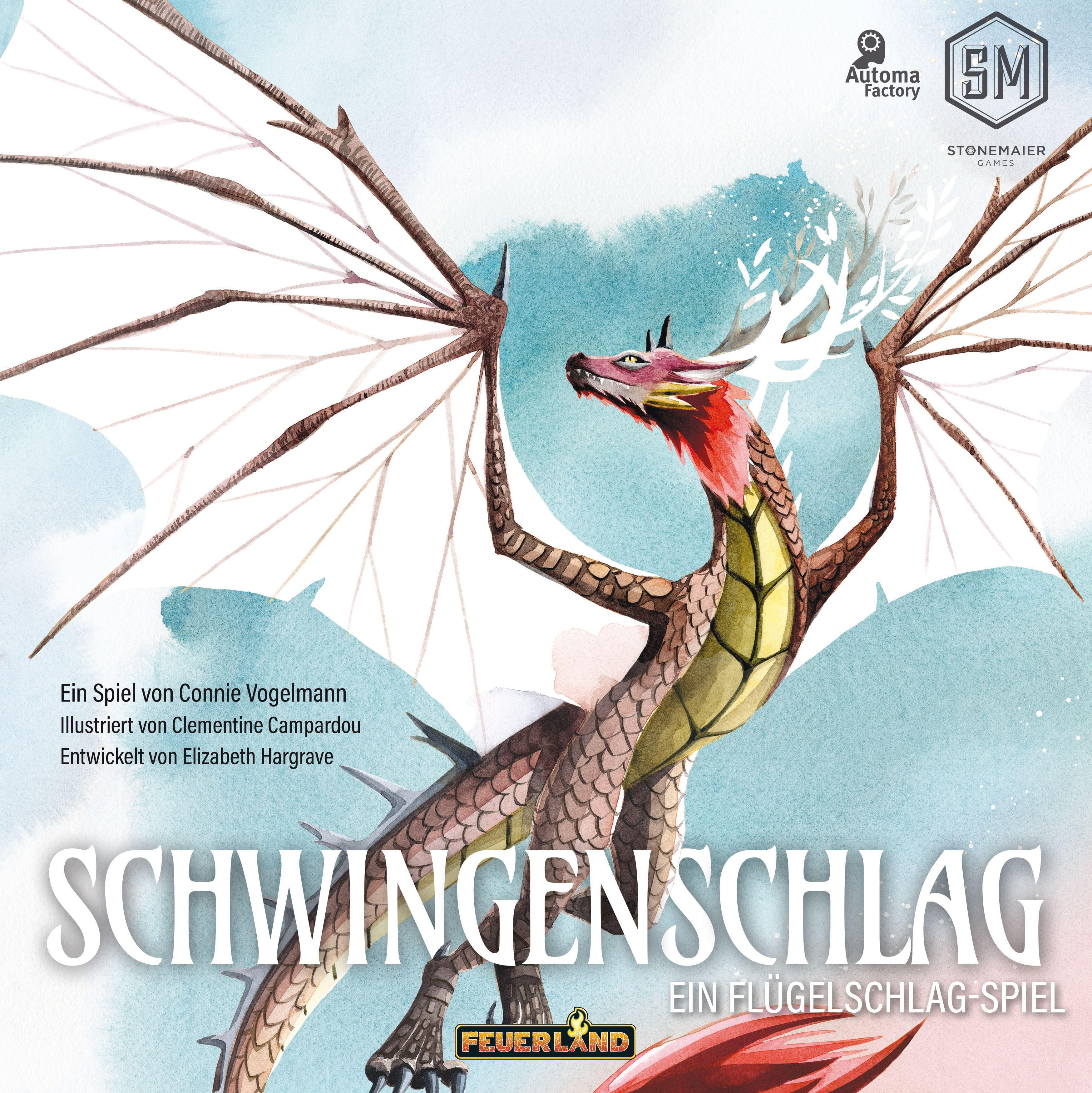 Ein Drache mit Flügeln ist dargestellt. Der Drache ist braun und gold. Der Titel und der Ersteller des Spiels sind sichtbar.