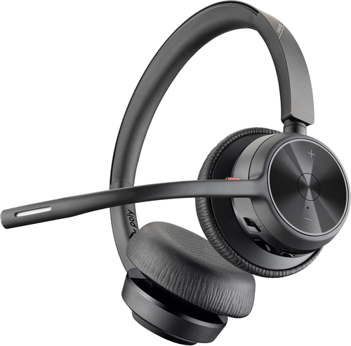 Auriculares negros y grises con micrófono que se extiende desde el lado izquierdo.