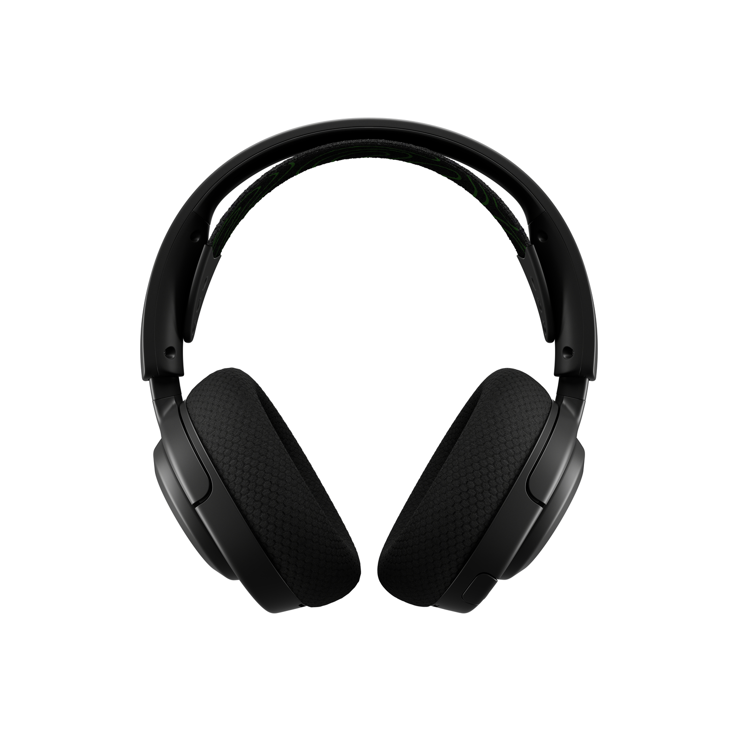 Casque noir sur fond blanc. Le casque est vu de dessus, montrant les oreillettes.