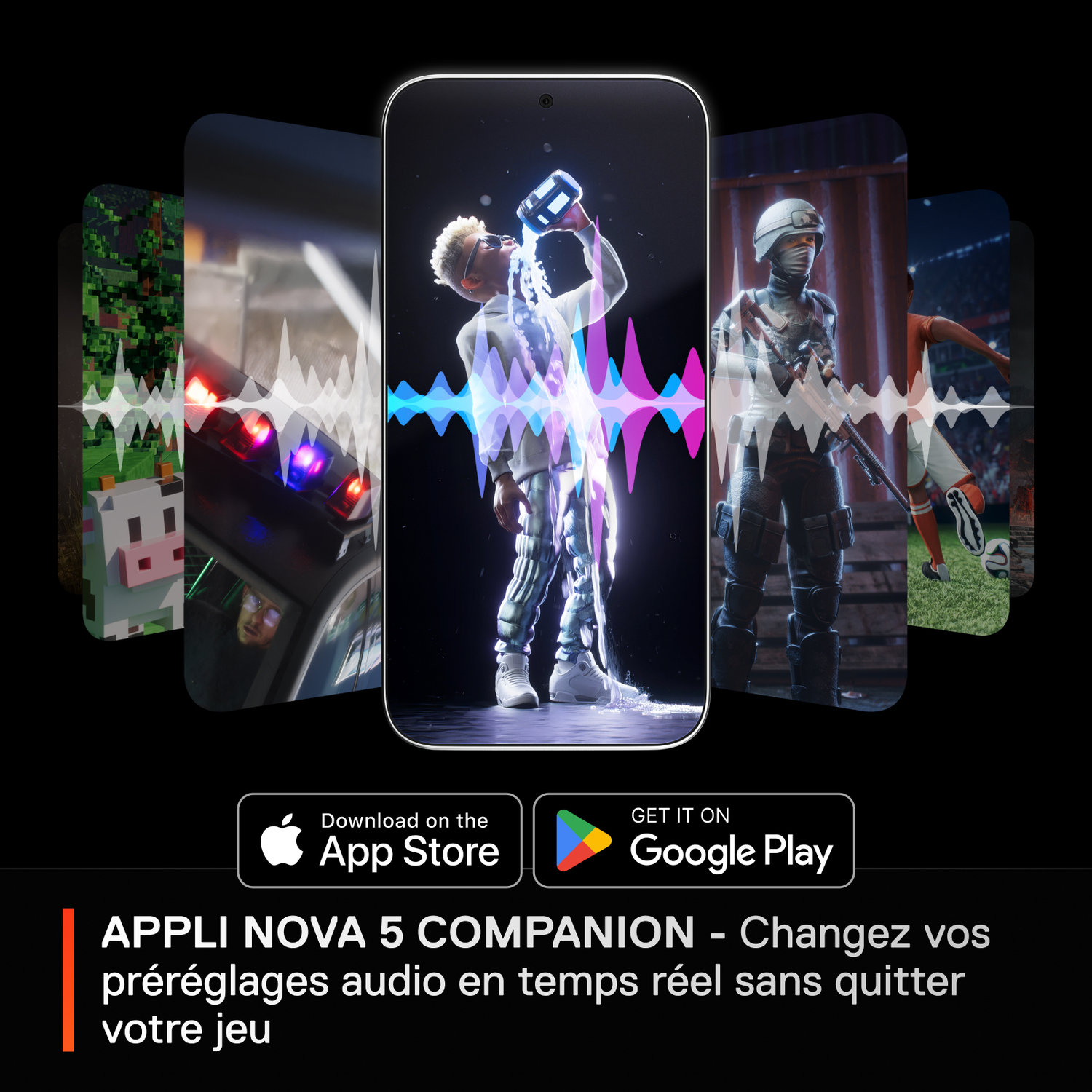 Écran de téléphone montrant des interfaces d'applications, du texte et des options de téléchargement.
