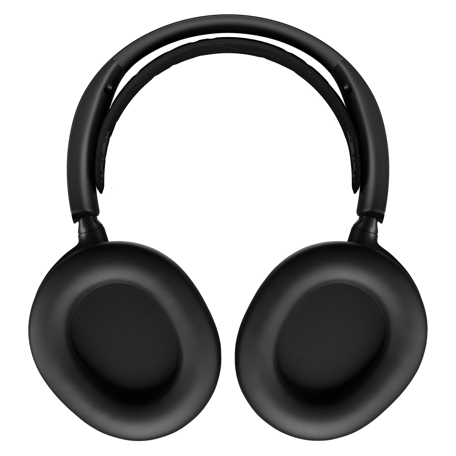 Casque audio noir sur l'oreille sur fond blanc. Les écouteurs sont ovales.