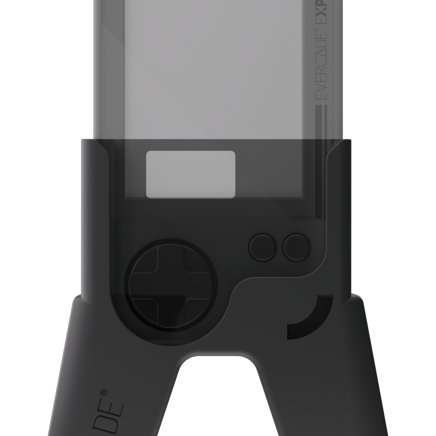 Schwarze Handheld-Konsole mit kreuzförmiger Steuerung und Funktionstasten.