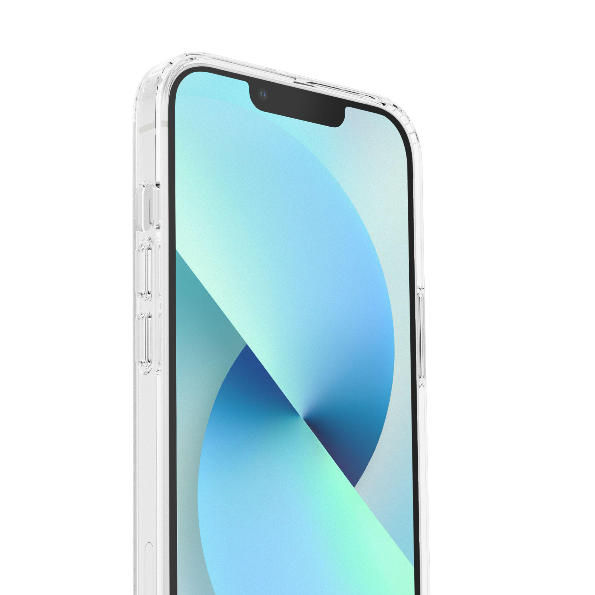 Nahaufnahme eines Smartphones mit transparenter Hülle, das den Bildschirm zeigt.