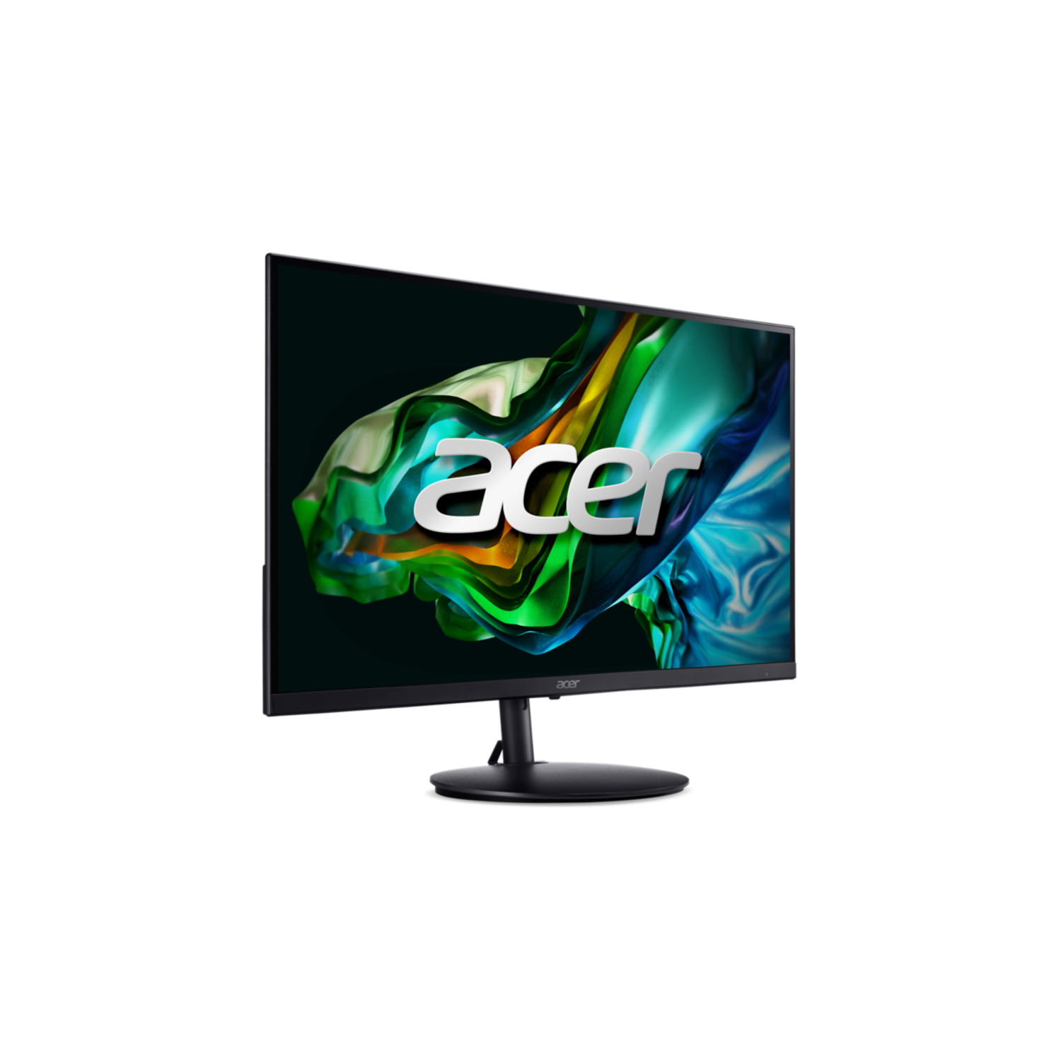 Acer monitor, zijaanzicht. Zwart met kleurrijke achtergrond.