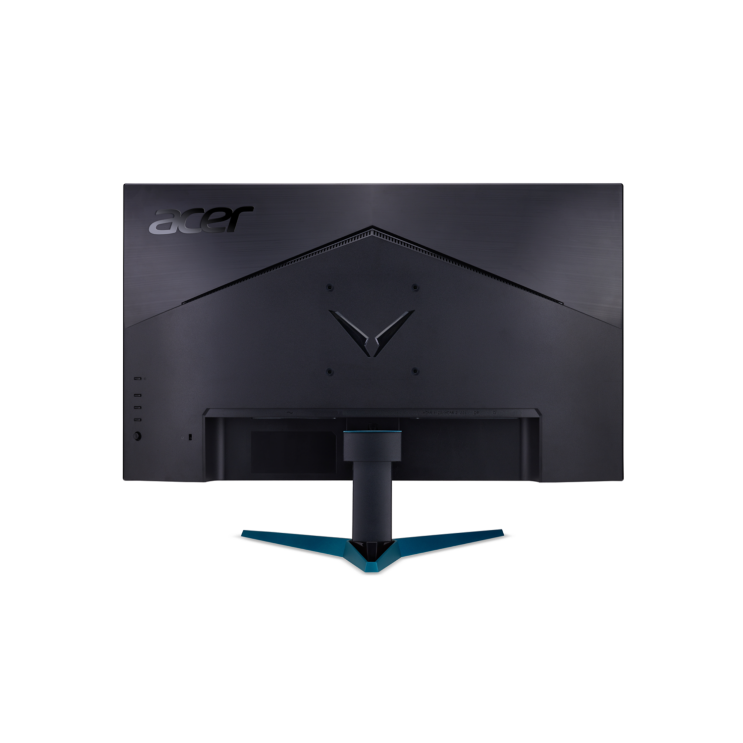 The back of a black Acer monitor with a V-shaped design.