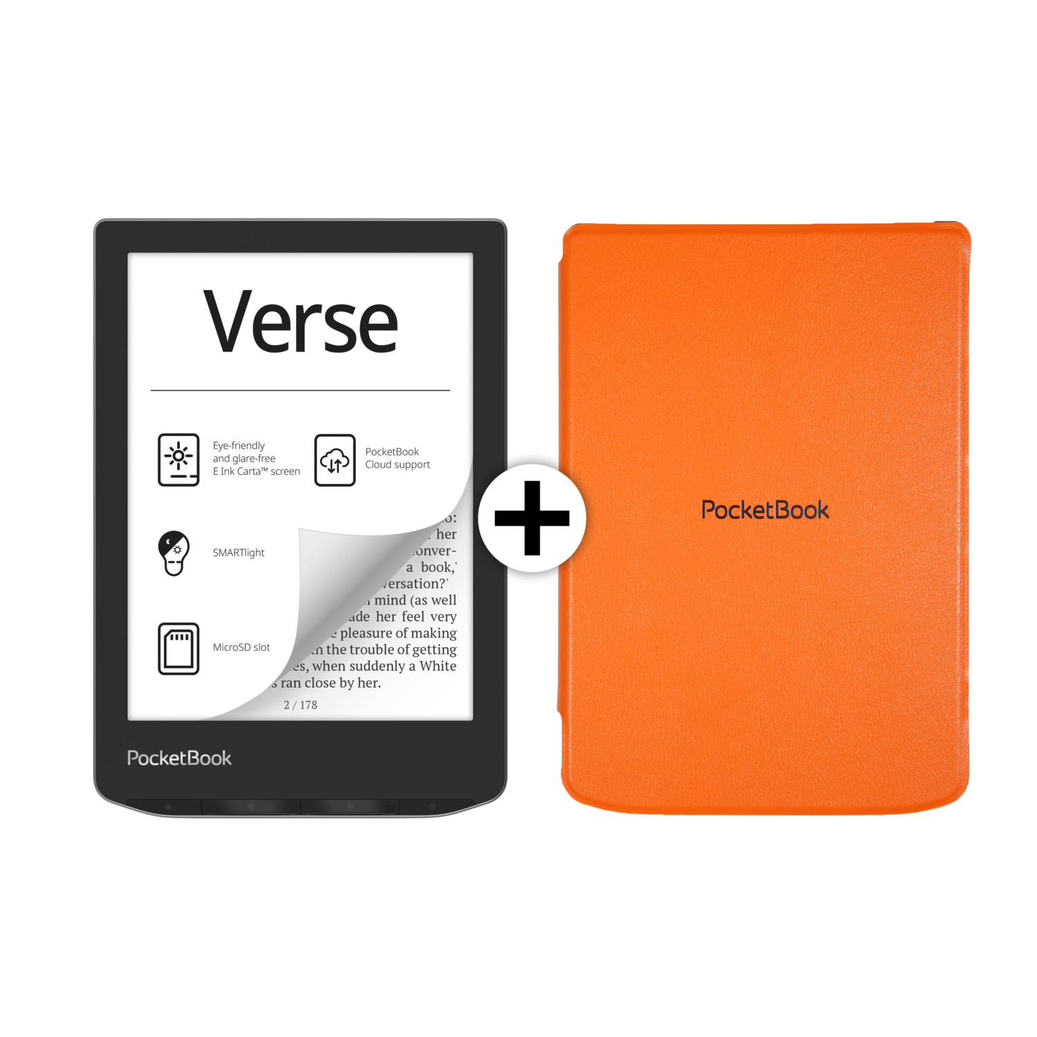 Pocketbook Verse Grijs + Shell Hoes Oranje - 6 Inch 8 Gb (ongeveer 6.000 E-books)