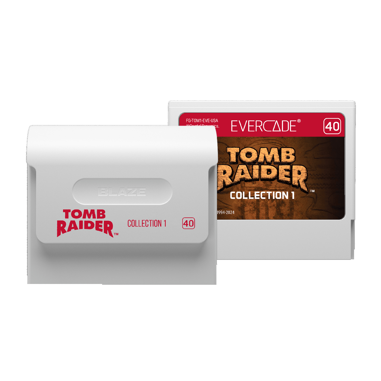 Zwei Tomb Raider-Spielkassetten. Spiel-Artwork ist sichtbar.