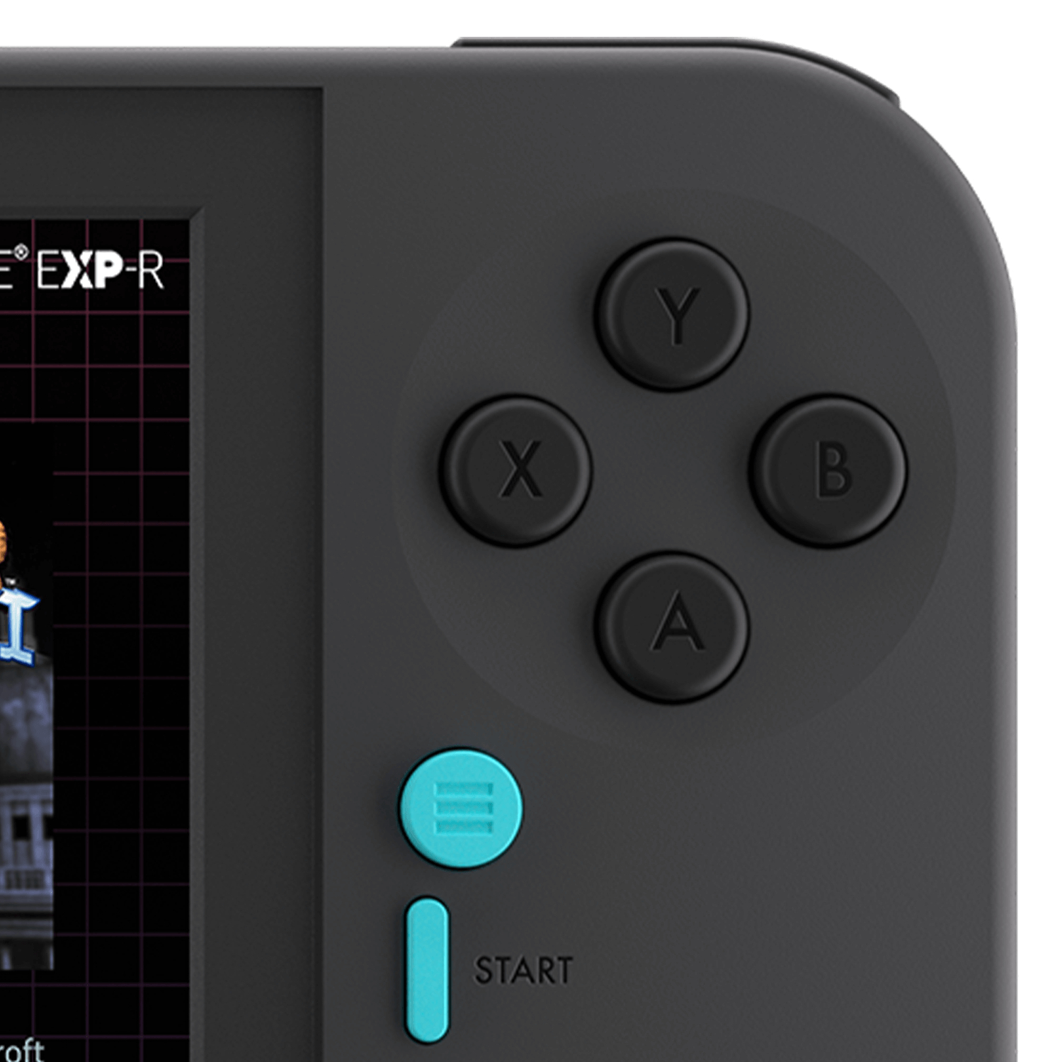 Nahaufnahme einer Handheld-Konsole mit sichtbaren Steuertasten.