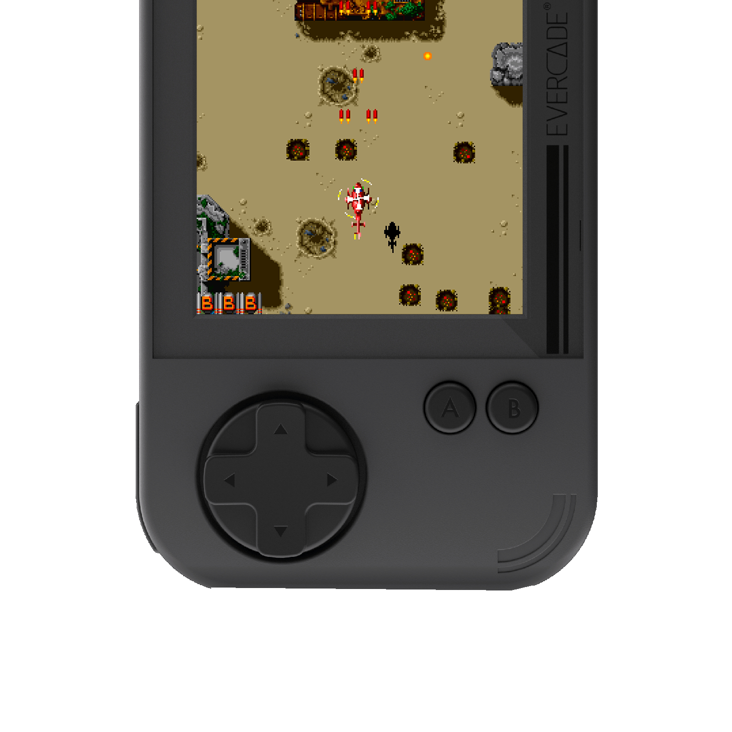 Ein aufrechter, schwarz-violetter Shark-Staubsauger.