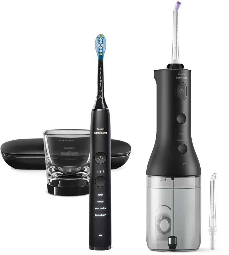 PHILIPS Sonicare DiamondClean 9000 szónikus elektromos fogkefe és HX3866/43 fogköztisztító csomag, tokkal, töltőpohárral, C3 fejjel F1, F3 fejekkel, fekete