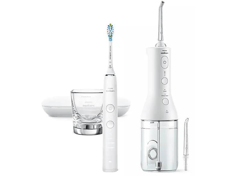 PHILIPS Sonicare DiamondClean 9000 szónikus elektromos fogkefe és HX3866/41 fogköztisztító csomag, tokkal, töltőpohárral, C3 fejjel F1, F3 fejekkel, fehér