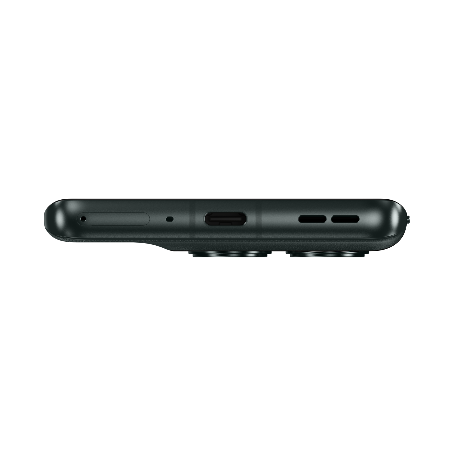 Mobile phone bottom edge, showing charging port and speaker grilles, on a dark background.