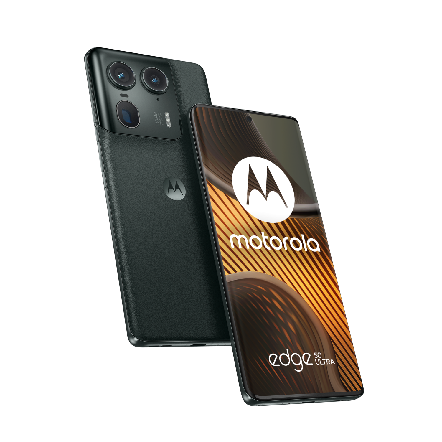 Two black Motorola phones. One is turned, showing the back, and the other the screen.