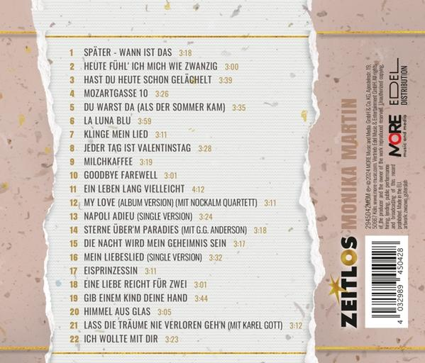 CD-Cover mit Titelliste, Künstlername und Albumtitel. Beige-Gold-Design.