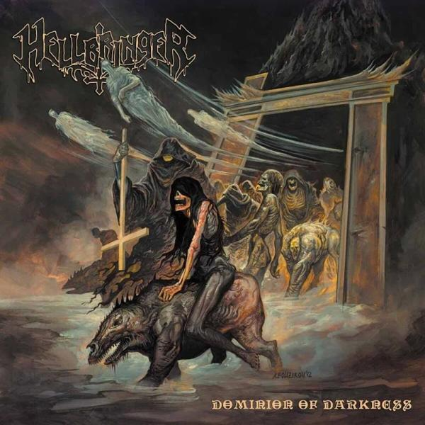 Albumcover einer düsteren Fantasy-Szene. Eine Frau reitet durch die Hölle auf einem Tier. Dämonen und ein Tor sind zu sehen.