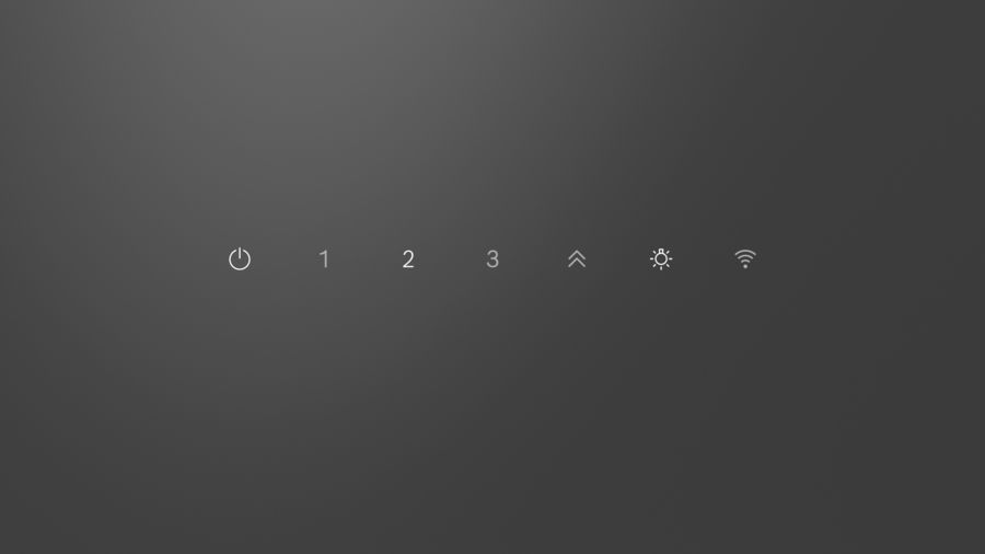 Iconos de encendido, 1, 2, 3, flecha arriba, sol y wifi sobre fondo gris.