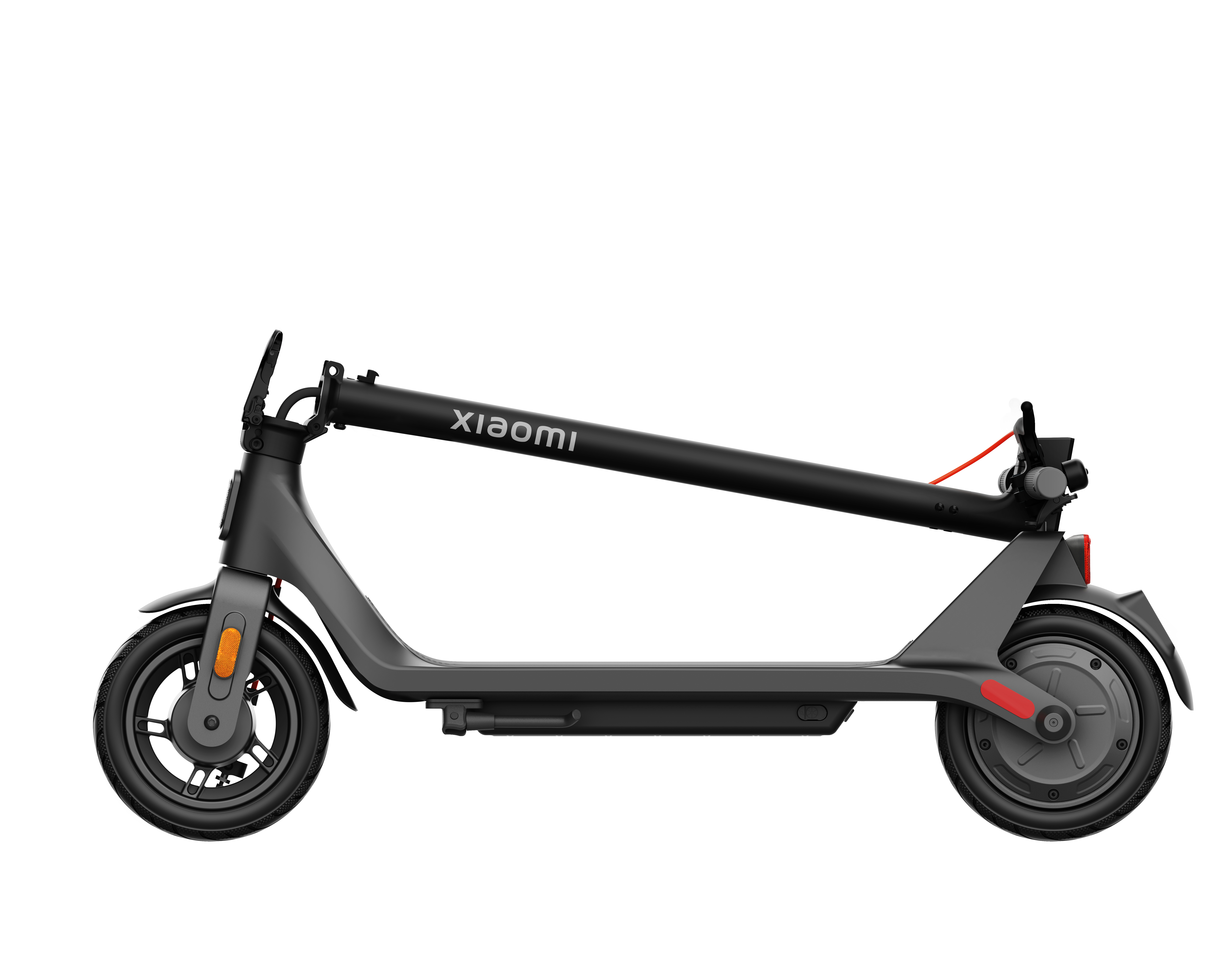 Schwarzer und grauer elektrischer Roller von Xiaomi.