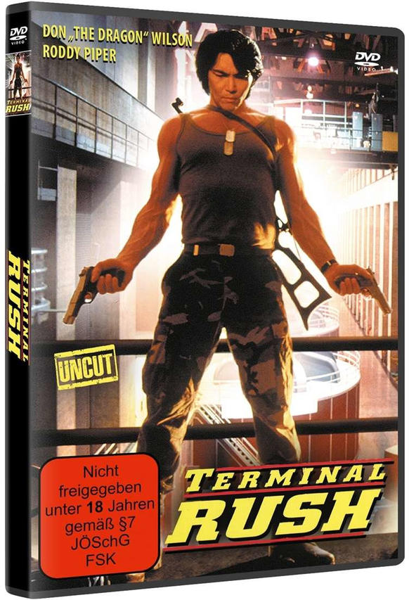 DVD-Cover des Films Terminal Rush mit einem Mann, der Waffen hält. Enthält den Filmtitel und die FSK-Bewertung.