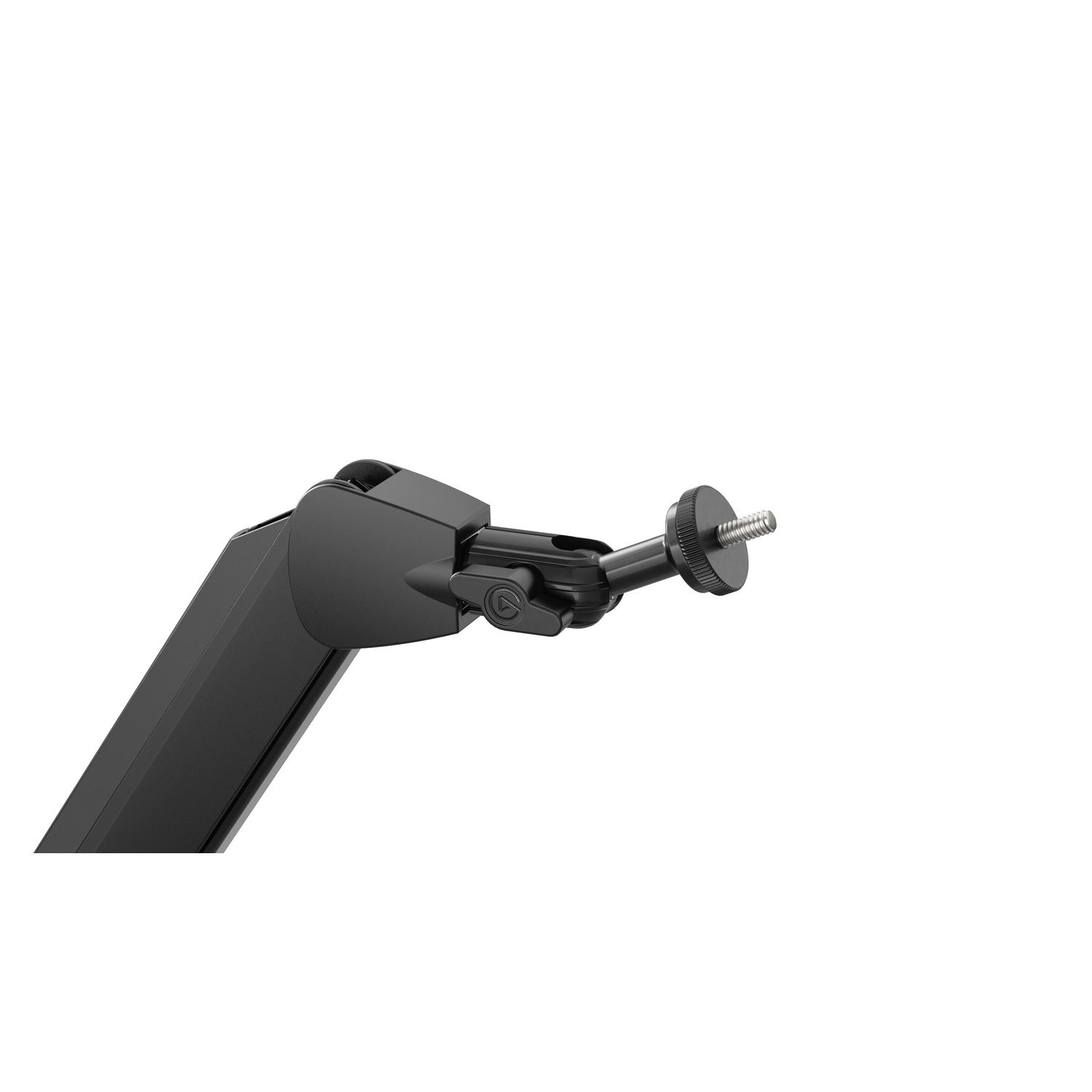 Black adjustable arm with a screw at the end, on a white background.