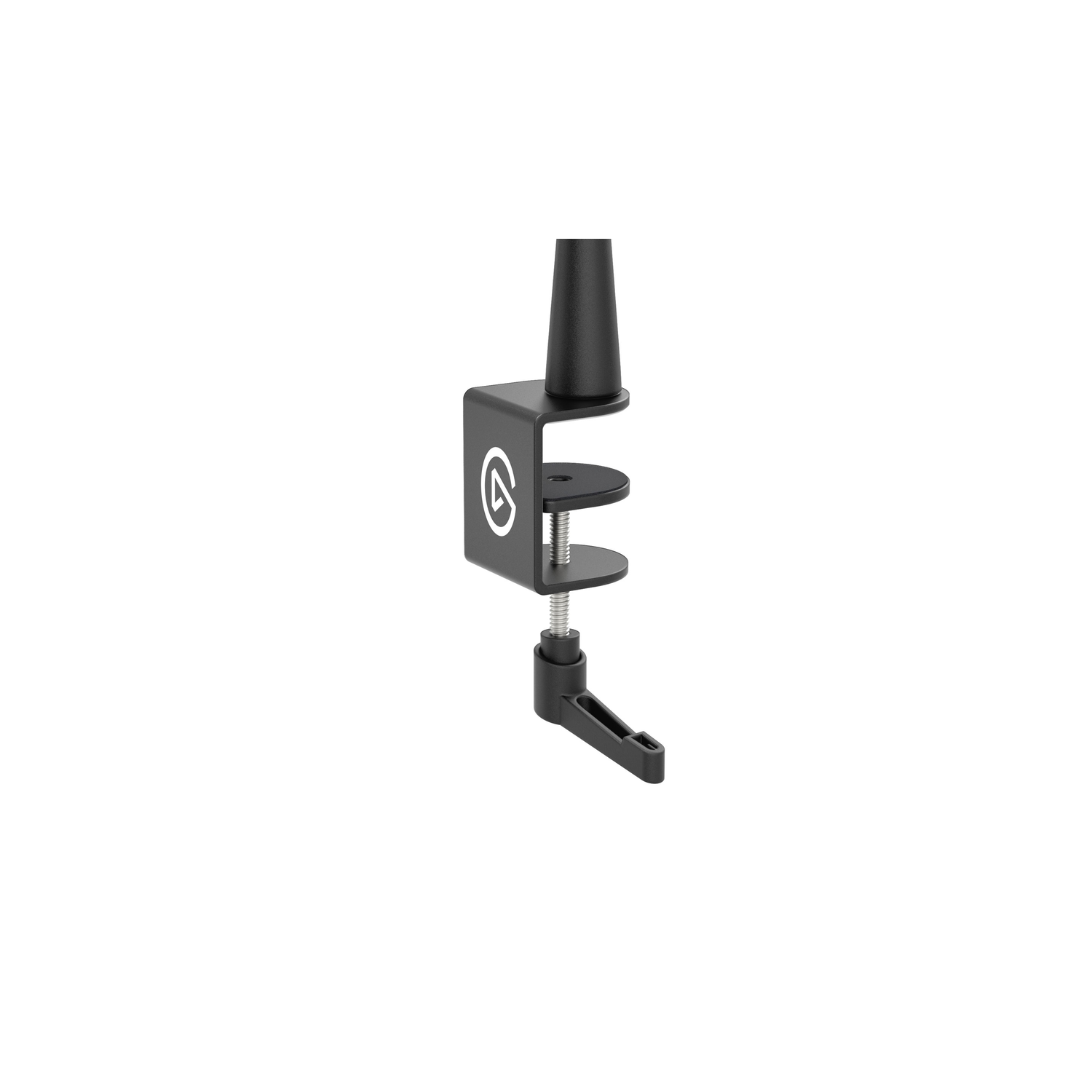A black mounting clamp with a lever.