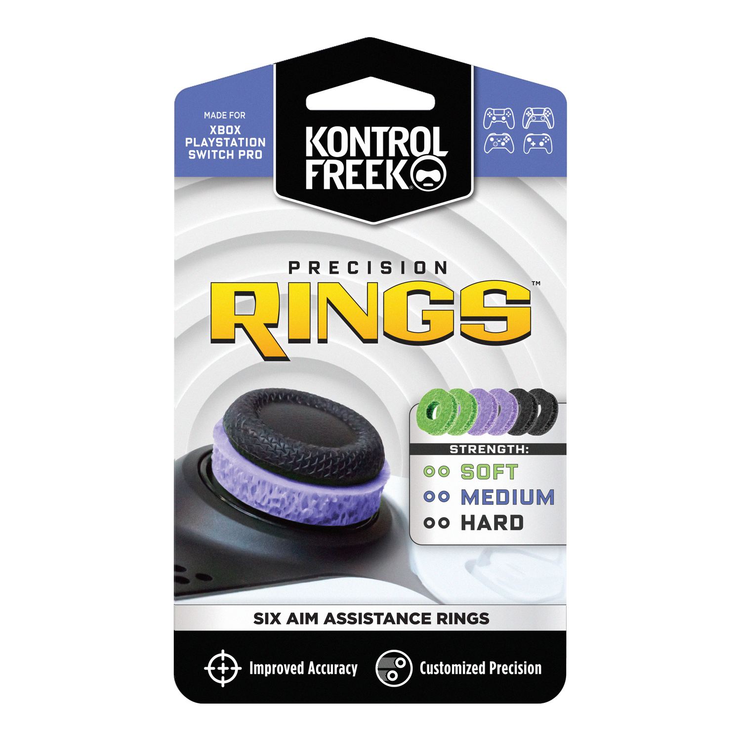 KontrolFreek Precision Rings package, with rings for improved accuracy; black and green colors.