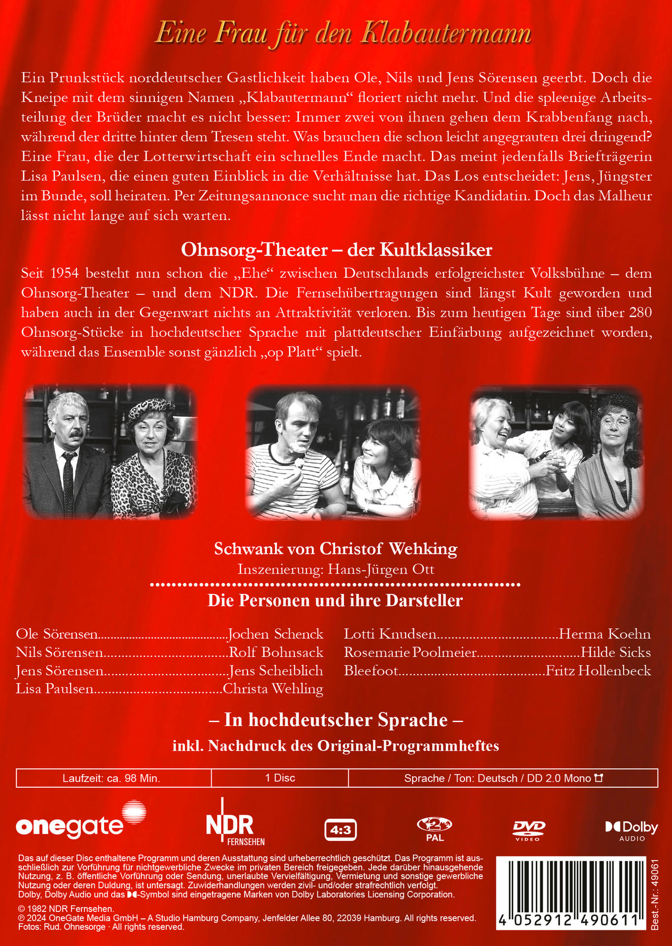 Ein DVD-Cover mit Text und Bildern aus dem Theaterstück 'Eine Frau für den Klabautermann'.