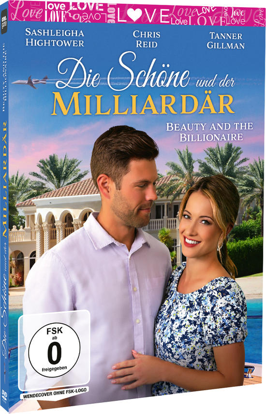 DVD-Cover: Ein Paar steht vor einem Haus, Titel 'Die Schöne und der Milliardär'.