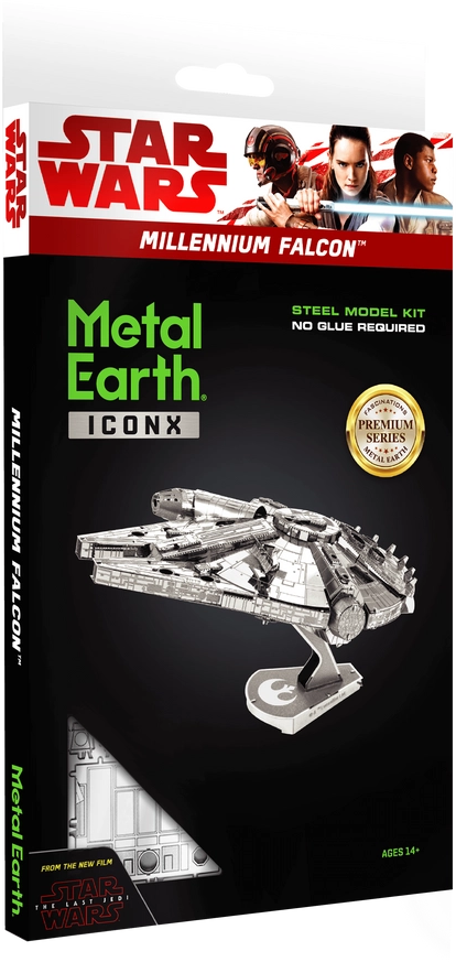 Star Wars Millennium Falcon Metal Earth modellkészlet doboz, modellel.