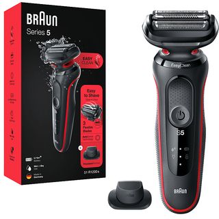 Afeitadora - Braun Series 5 51-R1200s, 3 Cuchillas, Afeitadora eléctrica para barba, EasyClean, Wet & Dry, Rojo
