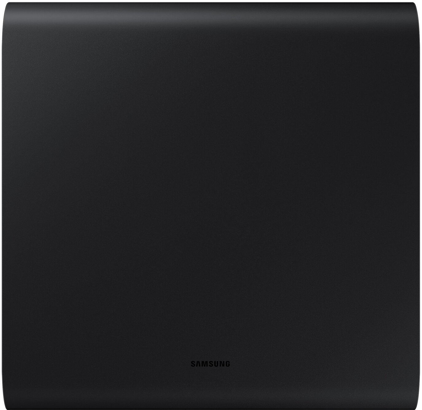 Czarny, prostokątny subwoofer z logo Samsung.
