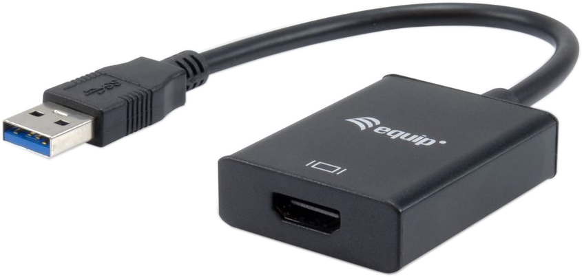 EQUIP USB-A 3.0 - HDMI adapter, 25 cm kábel, max. felbontás 1920x1080, fekete (133385)