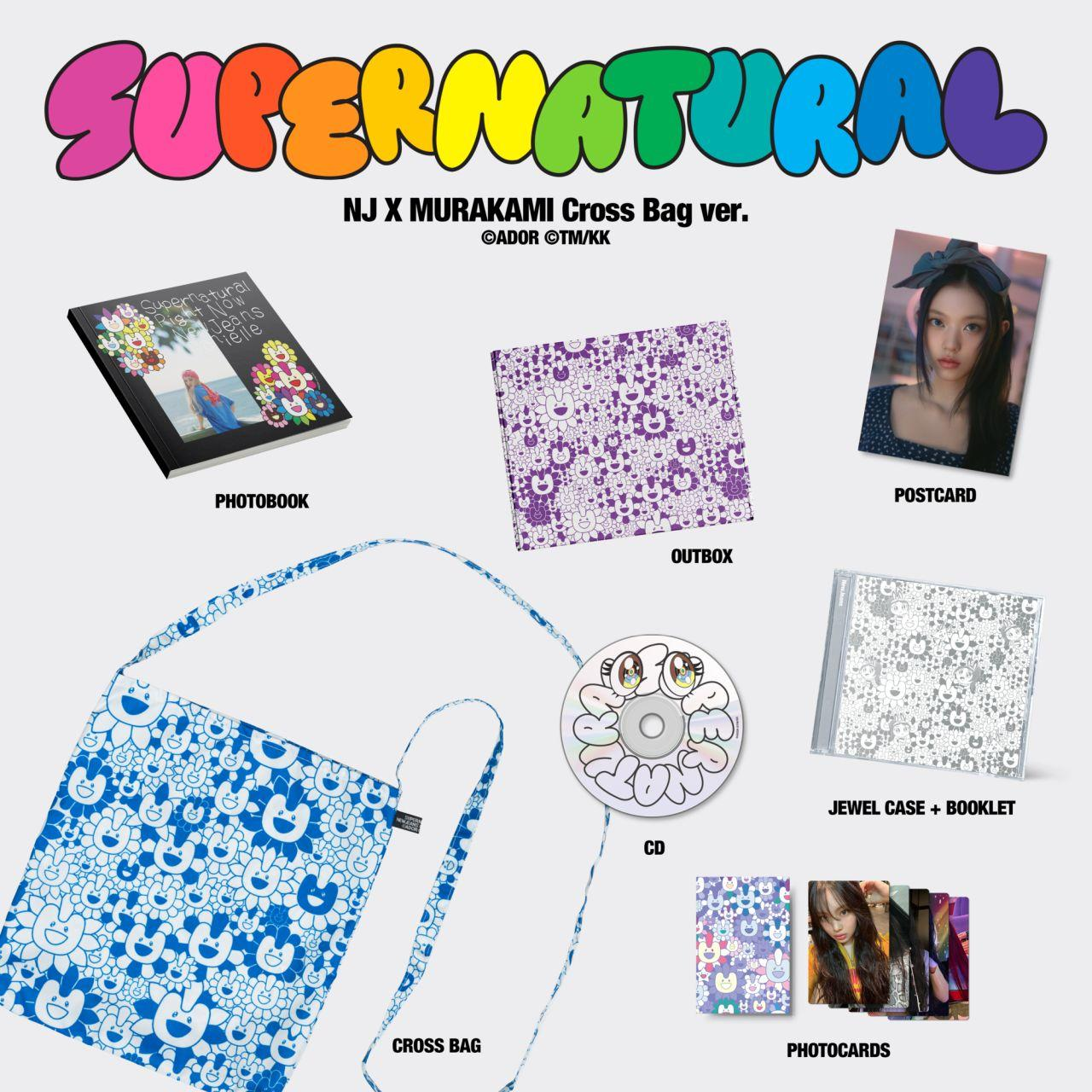 A collection of items from a 'Supernatural' album, including a bag, CD, photobook and more.