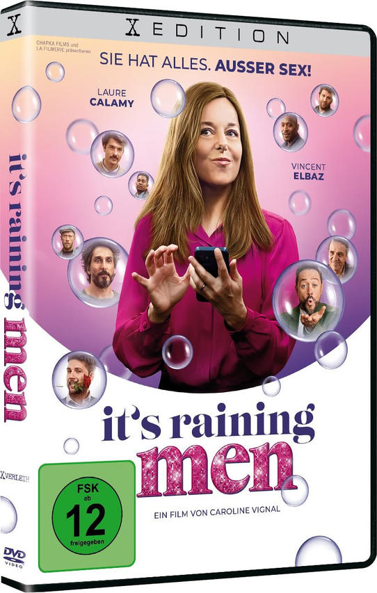 Filmcover. Frau hält ein Telefon. Text: It's Raining Men.
