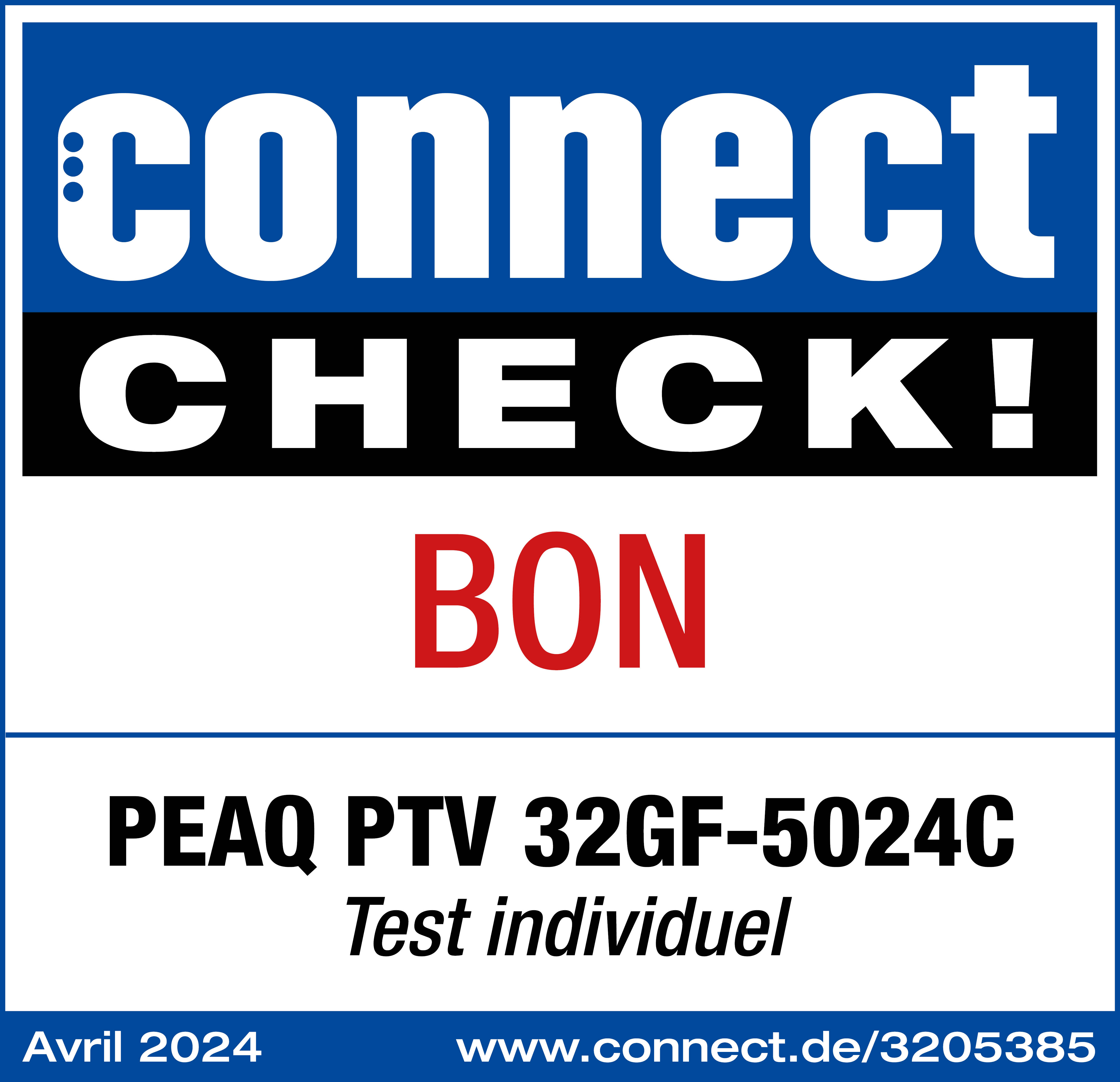 Un cartello blu e bianco con testo: Connect Check! Bon.