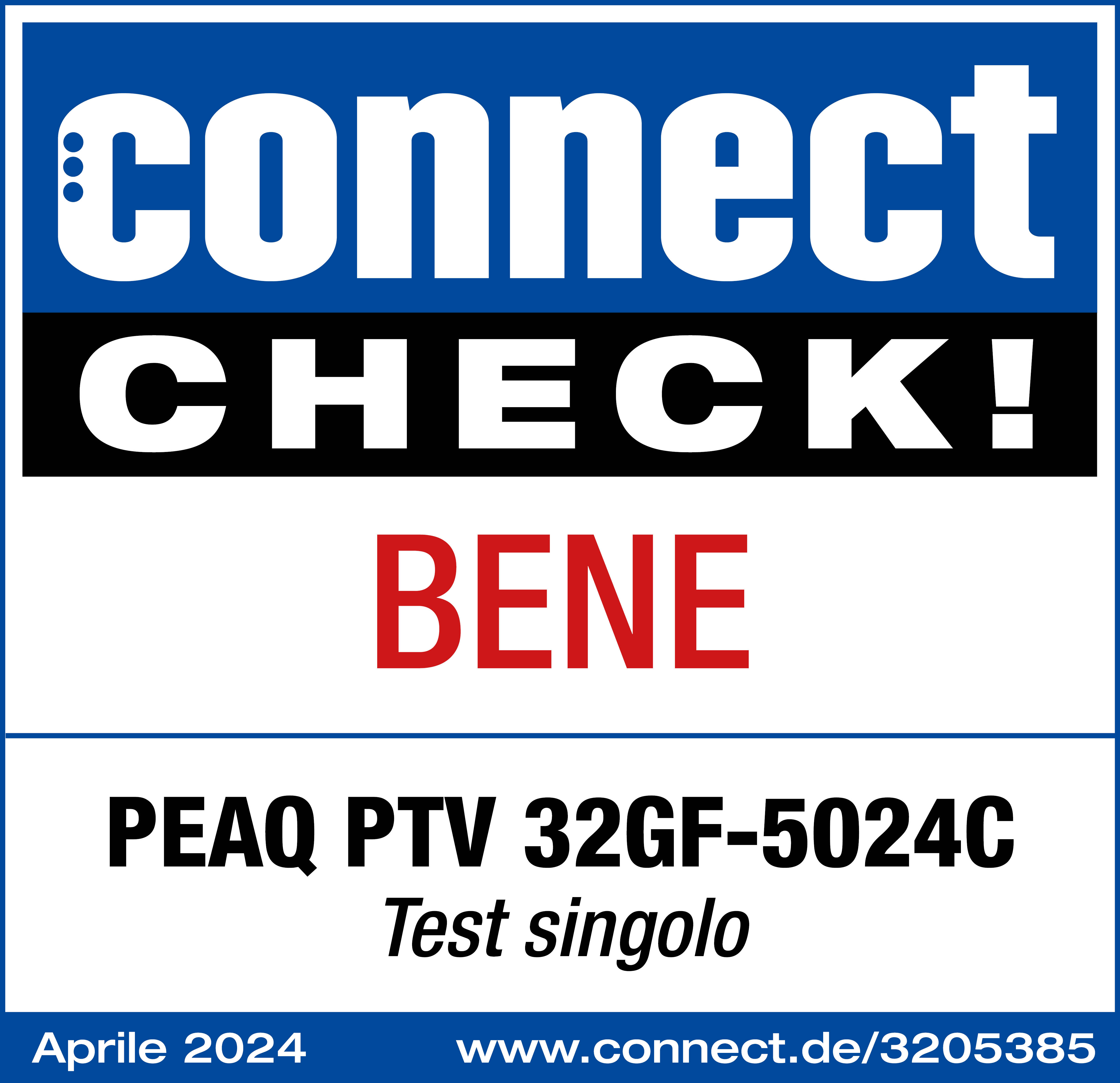 Immagine blu e bianca di Connect Check! con testo Bene e informazioni sul prodotto.